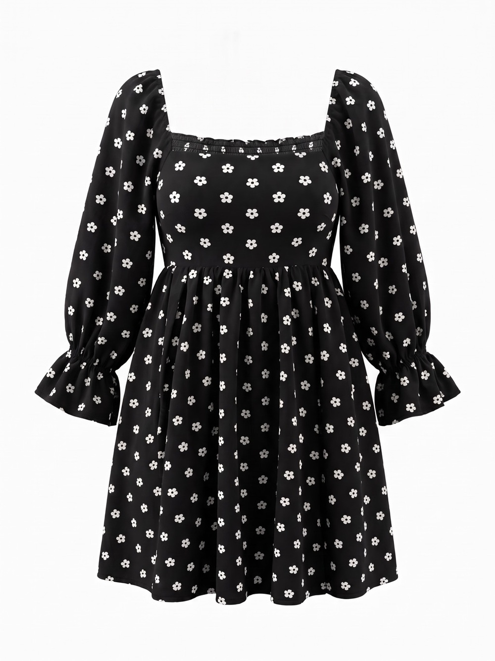 J.ING Black Daisy Floral Babydoll Mini Dress - Size M
